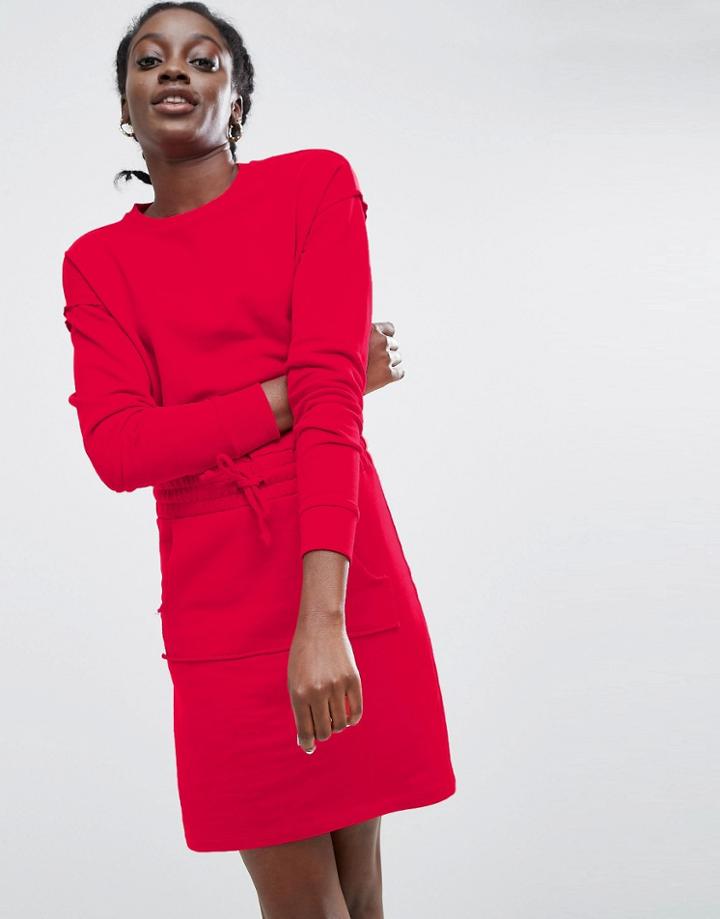 Asos Sweat Dress With Kangaroo Pocket - Red
