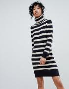 Pieces Hella Stripe Rollneck Mohair Mix Knit Sweater Dress - Multi