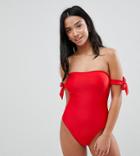 Asos Petite Bardot Bunny Tie Swimsuit - Red