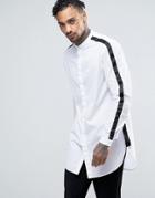 Asos Regular Fit Super Longline Shirt With Tape - White