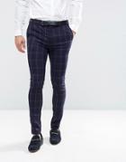 Asos Super Skinny Suit Pants In Navy And Pink Windowpane Check - Navy