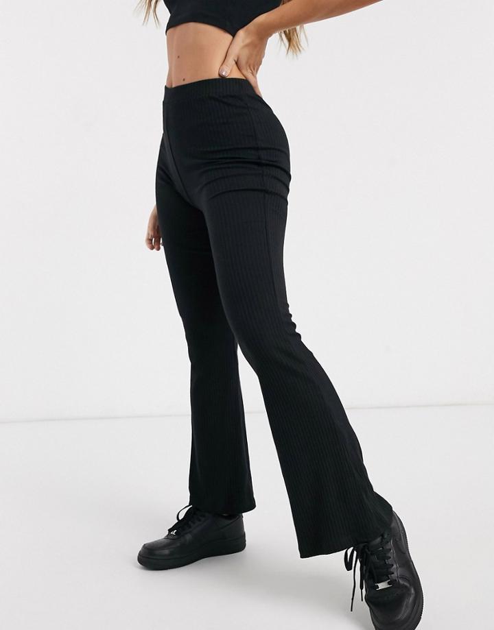Asos Design Rib Kick Flare Pant In Black
