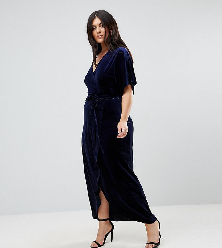 Missgudied Plus Velvet Wrap Over Maxi Dress - Blue