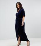 Missgudied Plus Velvet Wrap Over Maxi Dress - Blue
