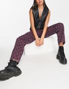 Topshop Os Mom Recycled Cotton Blend Jean In Purple Check