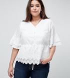 Fashion Union Plus Tea Blouse With Broderie Trims - White