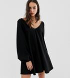Asos Design Tall Exclusive Textured Mini V Neck Swing Dress-black