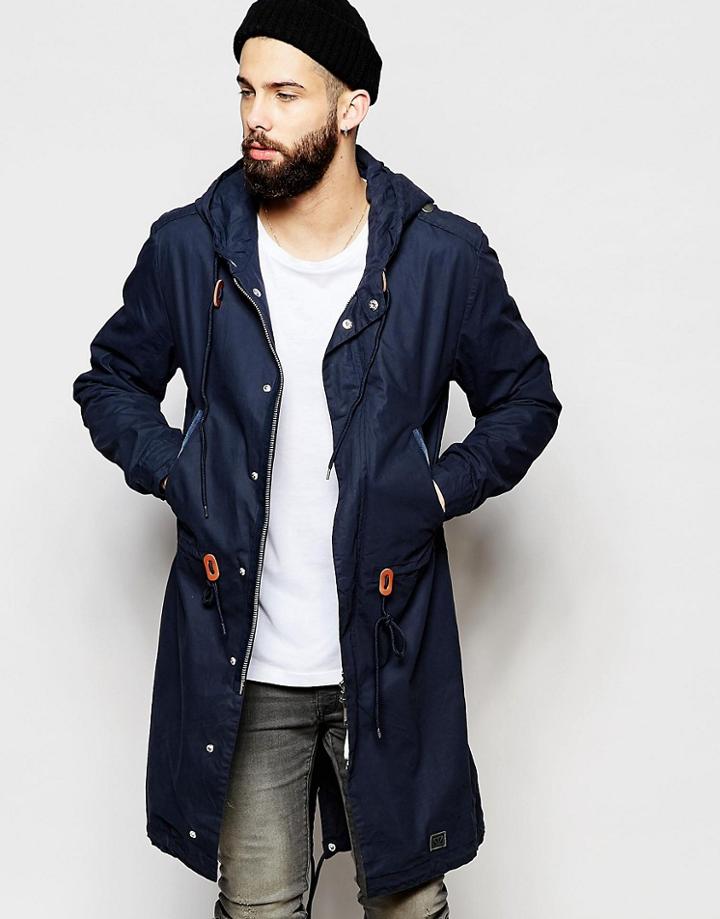 Brixtol Waxed Parka With Hood - Navy