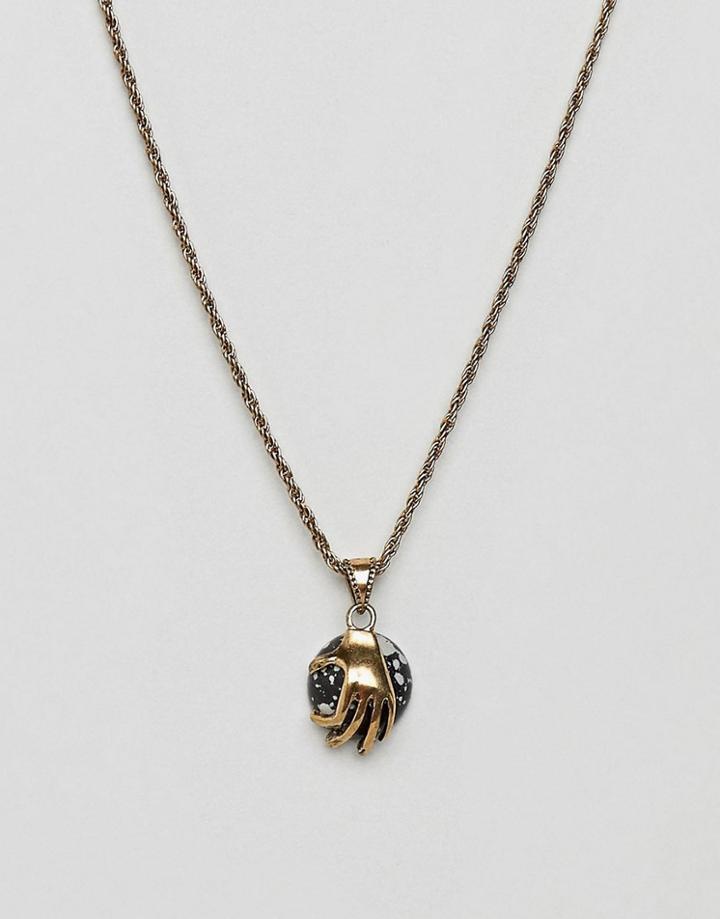 Asos Necklace With Hand And Stone Pendant - Gold