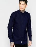 Minimum Shirt With Grandad Collar In Navy In Slim Fit - Navy