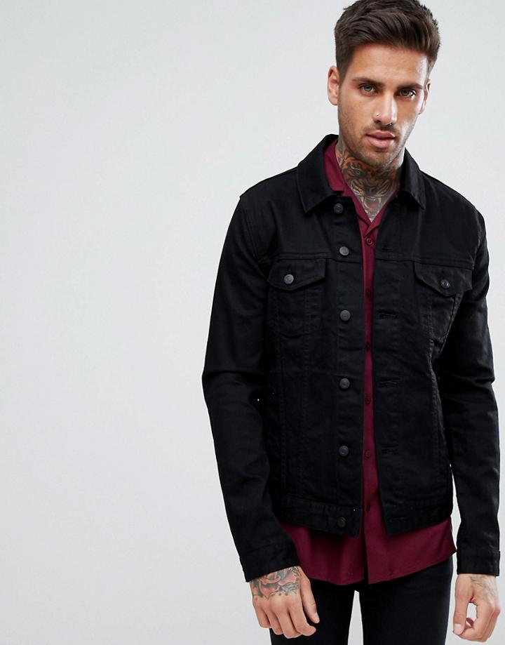 Asos Design Skinny Denim Jacket In Black - Black