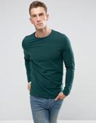 Asos Fitted Fit Long Sleeve T-shirt With Crew Neck - Green