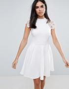 Club L Skater Dress With Lace Detail - White