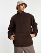 Only & Sons Quarter Zip Fleece Sweatshirt In Brown