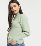 Asos Design Petite Ribbed Sweater With High Neck In Sage-green