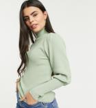 Asos Design Petite Ribbed Sweater With High Neck In Sage-green