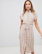 New Look Midi Shirt Dress In Stripe - Cream