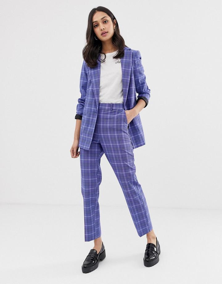 Miss Selfridge Tapered Pants In Blue Check - Multi