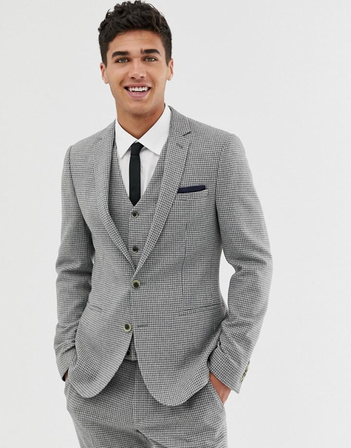 Asos Design Super Skinny Suit Jacket With Gray Houndstooth - Gray