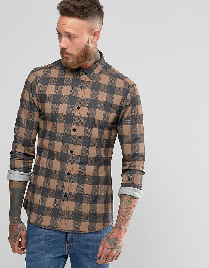 Asos Skinny Denim Buffalo Shirt In Tan - Tan
