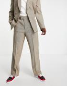 Asos Design Wide Leg Suit Pants In Brown Stripe