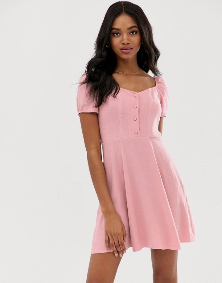 New Look Prairie Square Neck Dress In Powder Pink - Pink