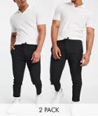 Topman 2-pack Recycled Fabric Smart Pants With Elastic Waistband In Black And Gray