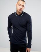 Armani Jeans Long Sleeve Pique Polo Slim Fit Tipped In Navy - Navy