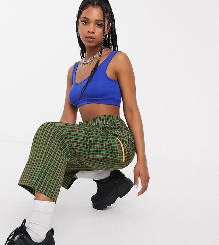 Collusion Check Drawstring Cargo Pants - Green