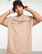 Asos Dark Future Oversized T-shirt With Logo Chest Print In Taupe - Part Of A Set-neutral