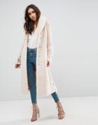 Asos Plush Faux Fur Maxi Coat With Belt - Pink