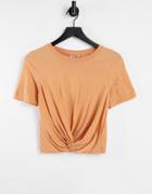 Monki Wilma Organic Cotton Twist Front T-shirt In Orange