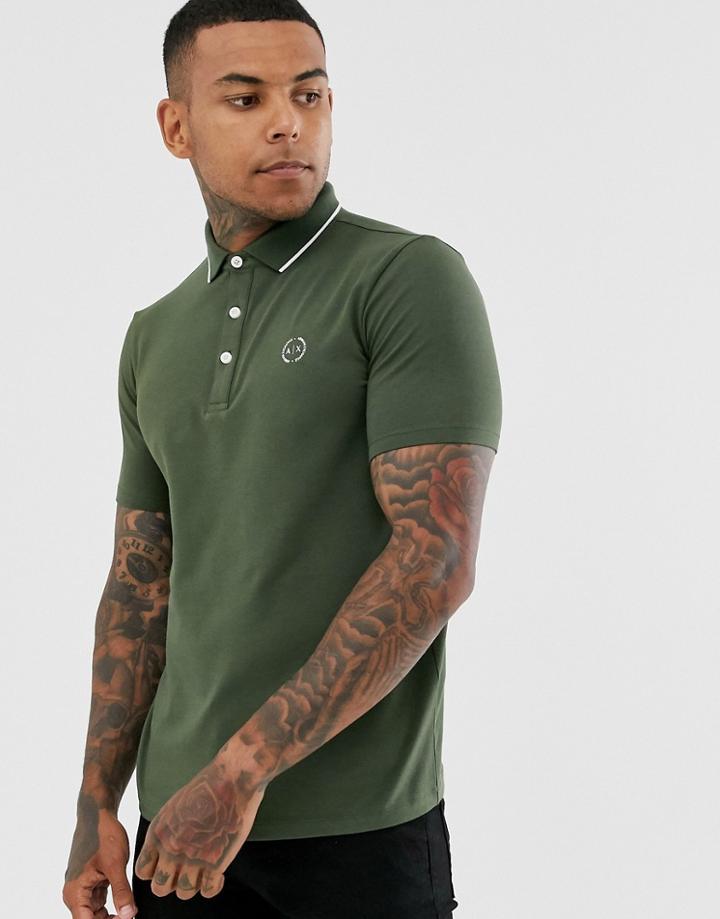 Armani Exchange Small Logo Polo In Khaki-green