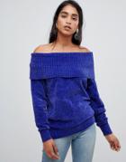 Vila Chenile Off Shoulder Sweater-blue