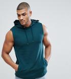 Asos Tall Sleeveless Hoodie In Green - Green