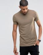 Asos Longline Muscle T-shirt With Crew Neck In Brown - Brown