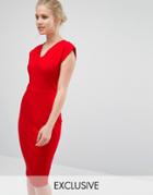 Closet V-neck Pencil Dress With Cap Sleeve - Red