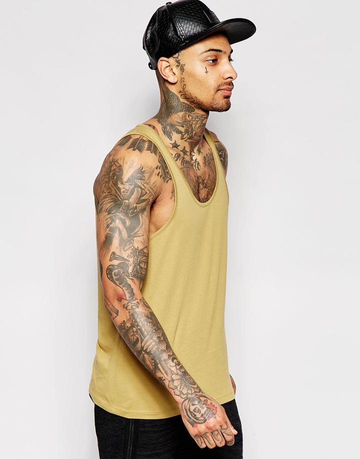 Asos Tank With Classic Fit In Khaki - Brown