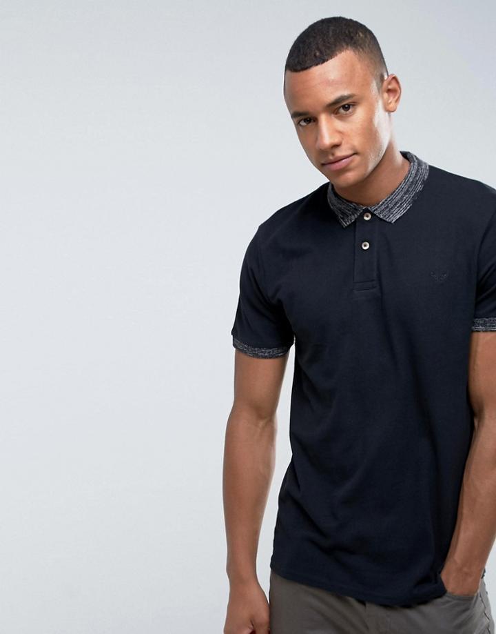 Threadbare Pique Polo With Contract Collar - Black