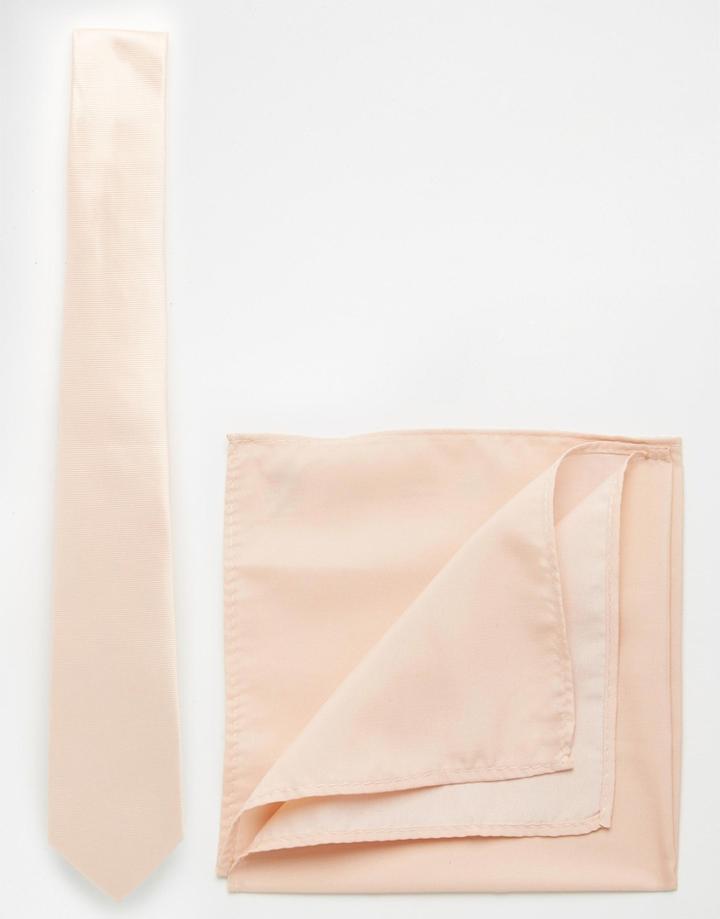 Asos Wedding Tie And Pocket Square Pack In Pink - Pink