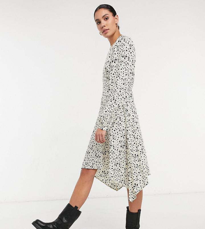 Vero Moda Tall Mini Dress With Waterfall Hem In Beige Spot Print-multi
