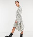 Vero Moda Tall Mini Dress With Waterfall Hem In Beige Spot Print-multi