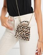 Truffle Collection Micro Mini Leopard Grab Bag With Chain In Brown