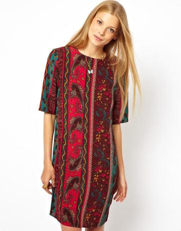 Asos Shift Dress In Paisley Stripe Print