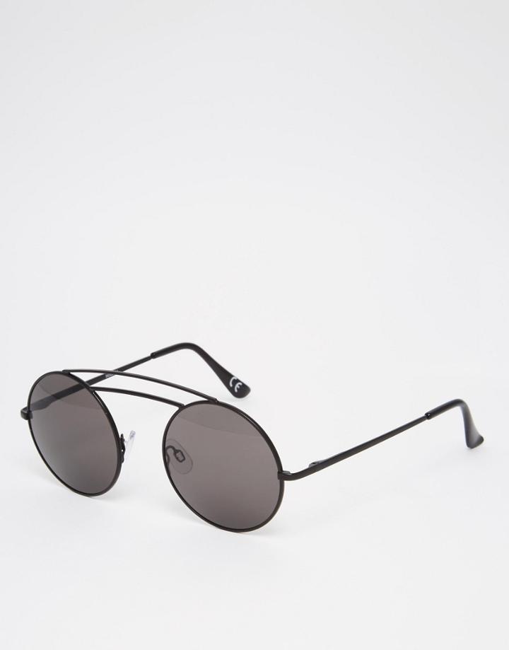 Asos Round Sunglasses In Black Metal With Invisible Nose Bridge - Black