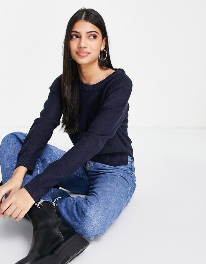 Brave Soul Grunge Crew Neck Sweater In Dark Blue-blues