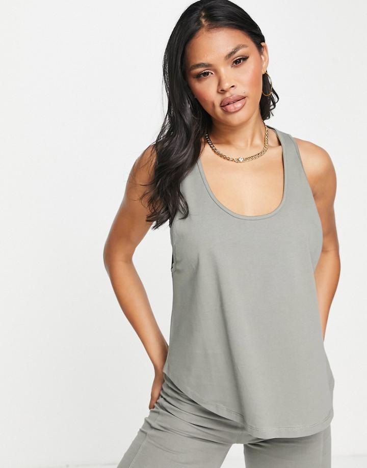 Hiit Oversized Tank Top With Drop Armhole In Khaki-green
