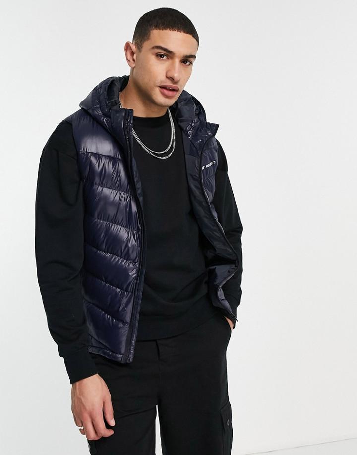 Night Addict Logo Hooded Vest In Navy