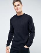 Burton Menswear Crew Neck Rib Knit Sweater - Navy
