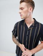 New Look Revere Shirt With Havana Stripe In Black - Black